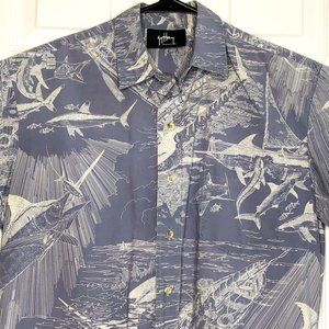 Guy Harvey M Blue White Short Sleeve Camp Shirt